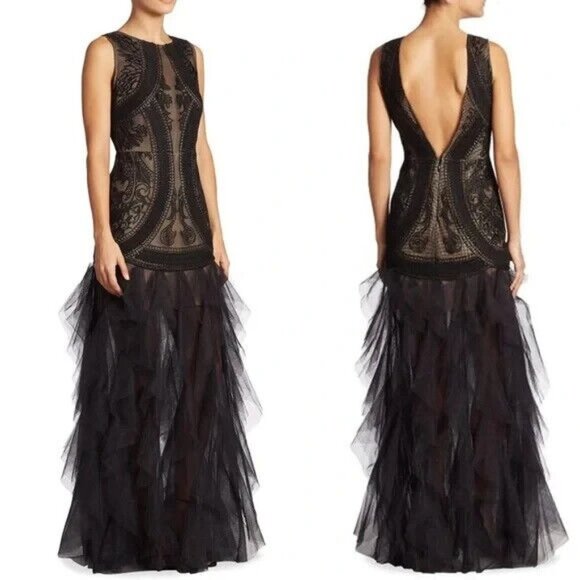 BCBG Max Azria Black Lace Embroidered Tulle Vivica Gown NWT $598, Size 10
